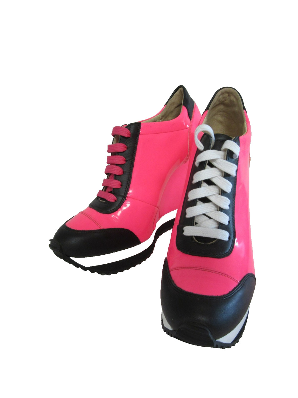 RUTHIE DAVIS Knightly Fluorescent Pink & Black Lace Up Italy 42 Women's Booties